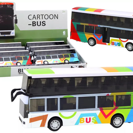 Dviaukštis autobusas su metaline pavara, spalvingomis šviesomis ir garsais