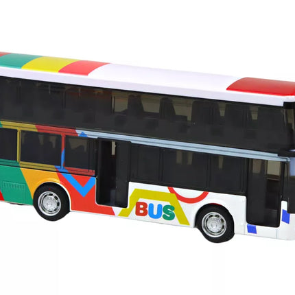 Dviaukštis autobusas su metaline pavara, spalvingomis šviesomis ir garsais