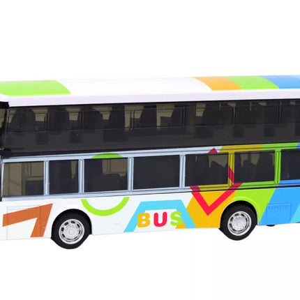 Dviaukštis autobusas su metaline pavara, spalvingomis šviesomis ir garsais