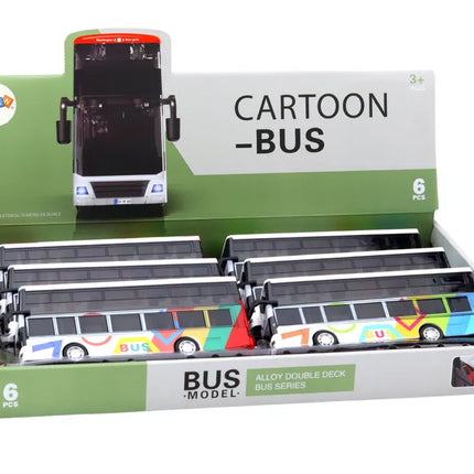 Dviaukštis autobusas su metaline pavara, spalvingomis šviesomis ir garsais