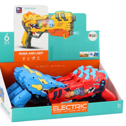 Dinozaurų projektorius su pistoletu, mėlyna, raudona