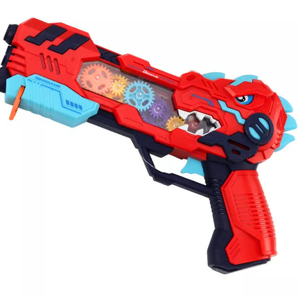 Dinozaurų projektorius su pistoletu, mėlyna, raudona