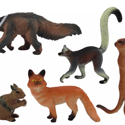 Gyvūnų figūrėlės, 5 vienetai: voverė, surikata, skruzdėda, lapė, lemūras