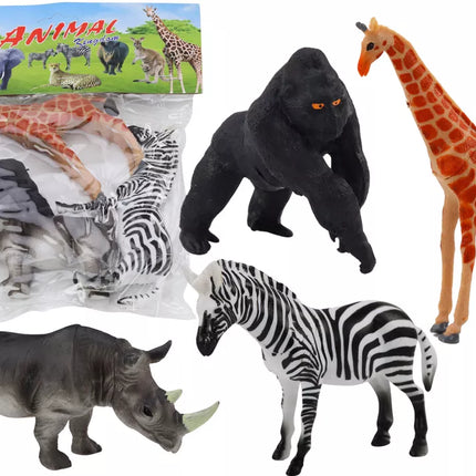 Afrikinių gyvūnų figūrėlių rinkinys, 4 vienetai: žirafa, gorila