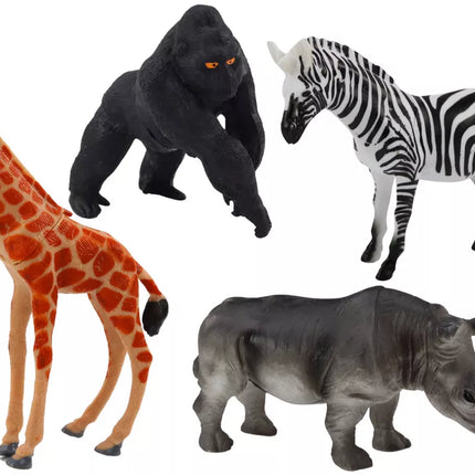Afrikinių gyvūnų figūrėlių rinkinys, 4 vienetai: žirafa, gorila