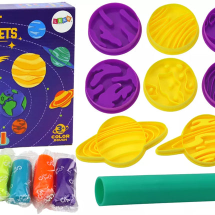 Plastikinis Play-Doh rinkinys: 8 planetų formelės, 5 spalvos