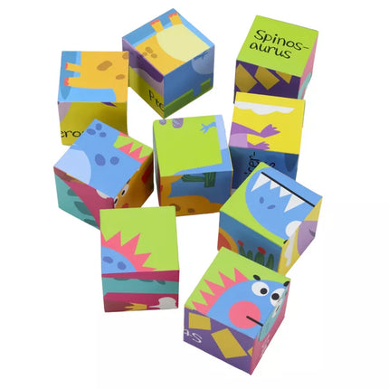 Edukacinis dėlionės 6in1 kaladėlių dėlionė Kubo dėlionė 6 paveikslėliai Dinozaurai 9 el.