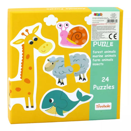 Edukacinis galvosūkis „Gyvūnai“, mokantis anglų kalbos, 48 detalės.