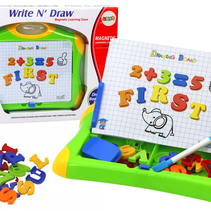 Magnetinė edukacinė lenta su raidėmis, skaičiais, markeriu ir kempine