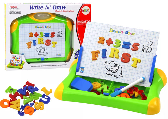 Magnetinė edukacinė lenta su raidėmis, skaičiais, markeriu ir kempine