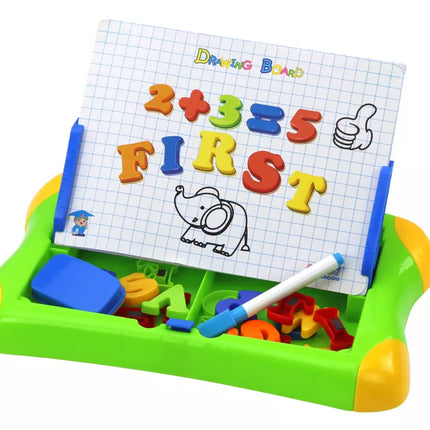 Magnetinė edukacinė lenta su raidėmis, skaičiais, markeriu ir kempine