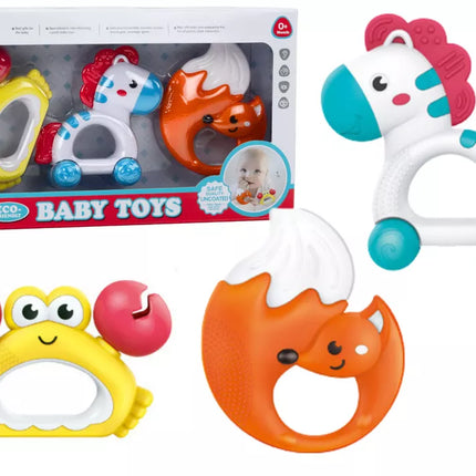 Žaislų rinkinys kūdikiams Barškučiai Kramtukai Zebras Krabas Lapė 3 vnt.