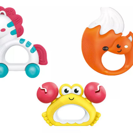 Žaislų rinkinys kūdikiams Barškučiai Kramtukai Zebras Krabas Lapė 3 vnt.