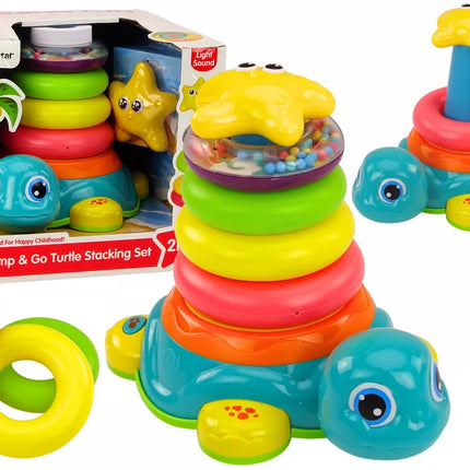 Piramidė-riedlentė vėžlys 2in1 Dėlionė Ratai Šviesos Garsai