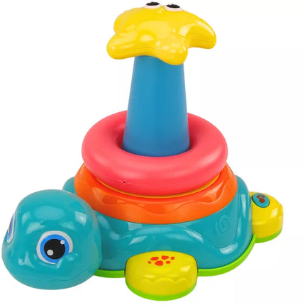 Piramidė-riedlentė vėžlys 2in1 Dėlionė Ratai Šviesos Garsai