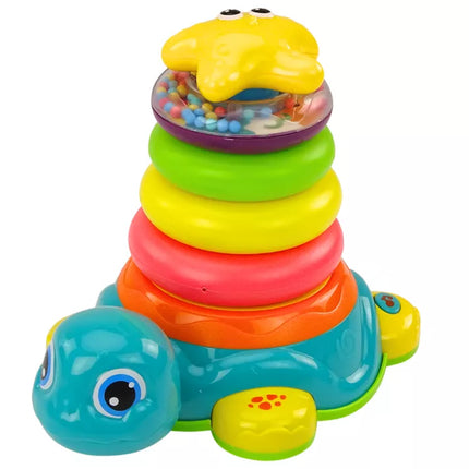 Piramidė-riedlentė vėžlys 2in1 Dėlionė Ratai Šviesos Garsai