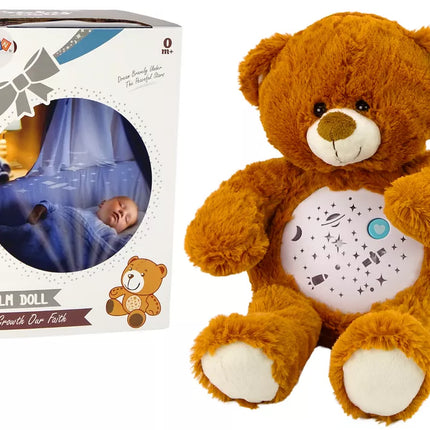 Meškiukas-migdukas su šviesomis ir garsais, naktinis ir dienos režimas, rudas