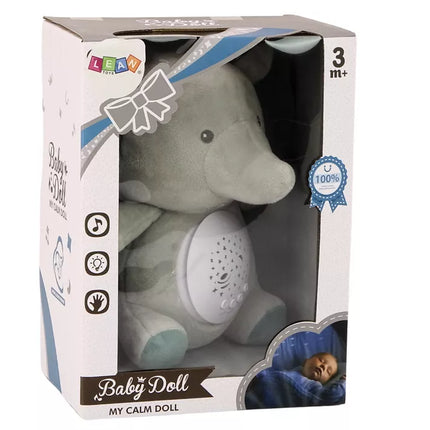 Meškiukas drambliukas su miego melodijomis, šviesos žvaigždžių projektorius, pilkas