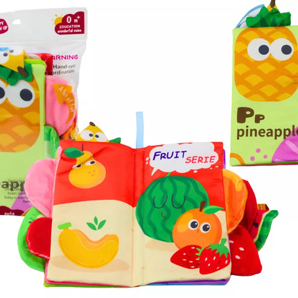 Minkšta vaisių knygelė, čežanti, girgždanti, spalvinga kūdikiams