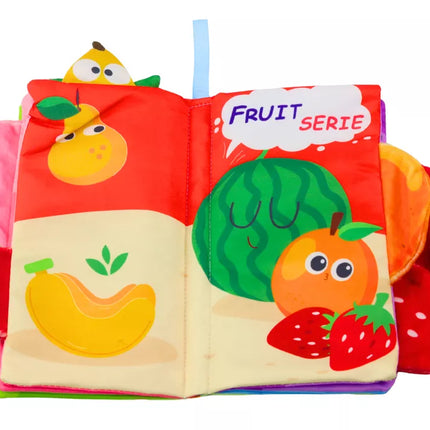 Minkšta vaisių knygelė, čežanti, girgždanti, spalvinga kūdikiams