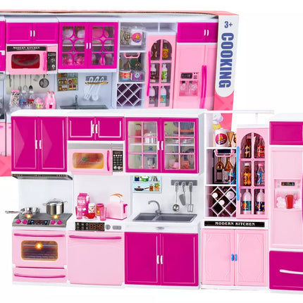 Virtuvės baldų rinkinys lėlėms Šaldytuvas Viryklė Priedai Rožinė