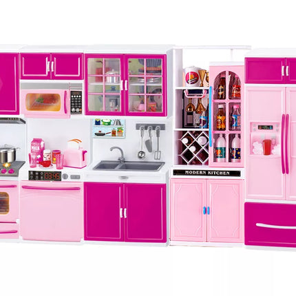 Virtuvės baldų rinkinys lėlėms Šaldytuvas Viryklė Priedai Rožinė
