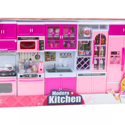 Virtuvės baldų rinkinys lėlėms Šaldytuvas Viryklė Priedai Rožinė