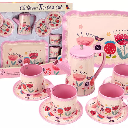 Kavos ir arbatos rinkinys Puodeliai Virdulys Padėklas Rožinė Kavinė 12 vnt.