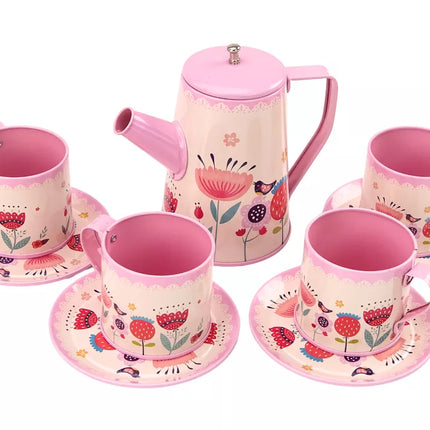 Kavos ir arbatos rinkinys Puodeliai Virdulys Padėklas Rožinė Kavinė 12 vnt.