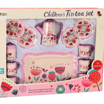 Kavos ir arbatos rinkinys Puodeliai Virdulys Padėklas Rožinė Kavinė 12 vnt.