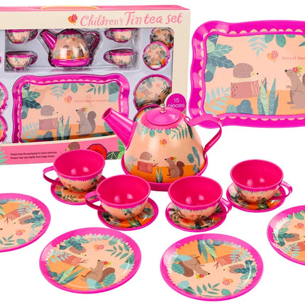 Kavos arbatos rinkinys Puodeliai Virdulys Padėklas Rožinė kavinė 15 vnt.