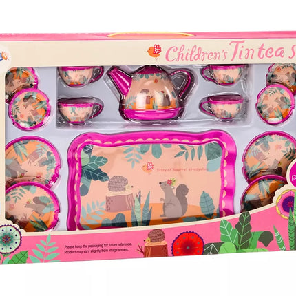 Kavos arbatos rinkinys Puodeliai Virdulys Padėklas Rožinė kavinė 15 vnt.