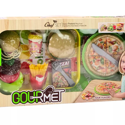 Greitojo maisto rinkinys pica mėsainiai gruzdintos bulvytės priedai vaikams 24 vnt.