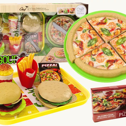 Greitojo maisto rinkinys pica mėsainiai gruzdintos bulvytės priedai vaikams 24 vnt.