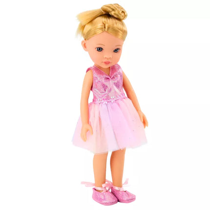 Baleto lėlė, rožiniai baleto reikmenys, suknelių rinkinys