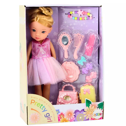 Baleto lėlė, rožiniai baleto reikmenys, suknelių rinkinys