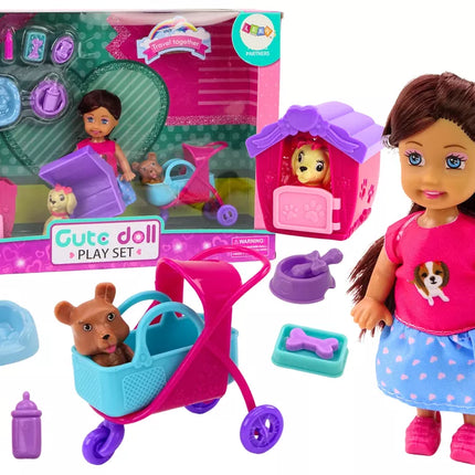 Lėlė su šunimis Šunų lėlių būda Priedai Rožinis šuniukas 16 vnt.