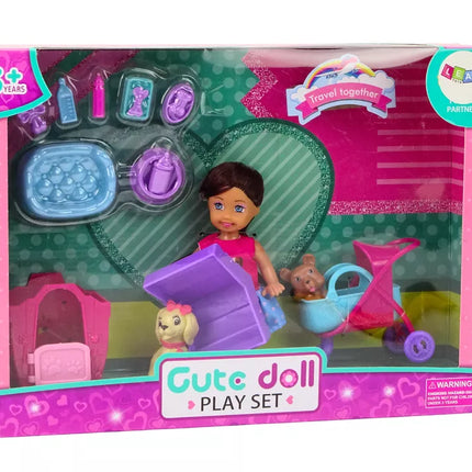 Lėlė su šunimis Šunų lėlių būda Priedai Rožinis šuniukas 16 vnt.