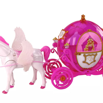 Lėlės karieta su arkliu, princesės karieta, rožinis Pegaso rinkinys