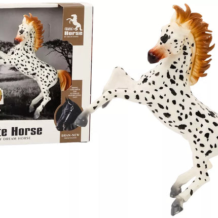 Žirgo figūrėlė, baltas žirgas su taškeliais, stovintis, stabilus, mielas žirgas