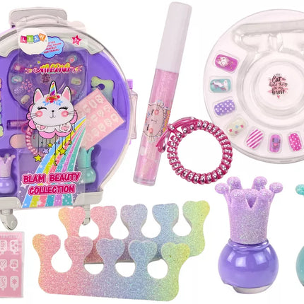Kosmetikos rinkinys nagų makiažo lagamine Violetinis lagaminas 9 vnt.