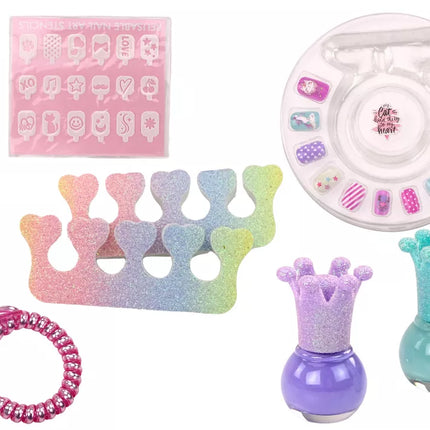 Kosmetikos rinkinys nagų makiažo lagamine Violetinis lagaminas 9 vnt.