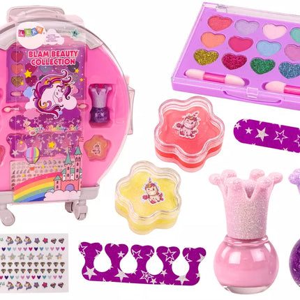 Kosmetikos rinkinys "Nagų makiažo lagaminėlis", rožinis lagaminėlis, 12 vnt.