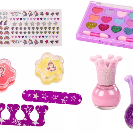 Kosmetikos rinkinys "Nagų makiažo lagaminėlis", rožinis lagaminėlis, 12 vnt.