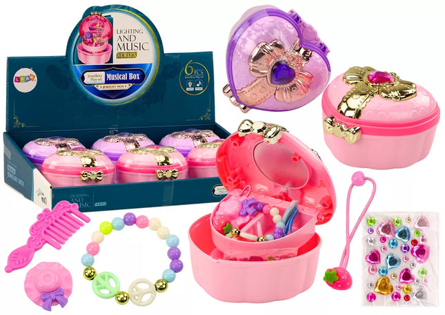 Rinkinys: Skrynia, Širdelės formos dėžutė, Papuošalų dėžutė, Aksesuarų mišinys