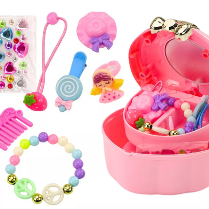 Rinkinys: Skrynia, Širdelės formos dėžutė, Papuošalų dėžutė, Aksesuarų mišinys