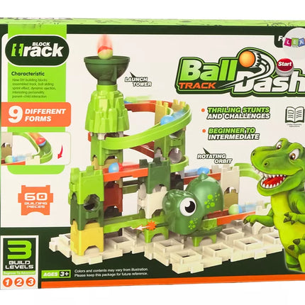 Konstrukcinių kaladėlių kamuoliukų trasa dinozauras 9 lygiai 60 El