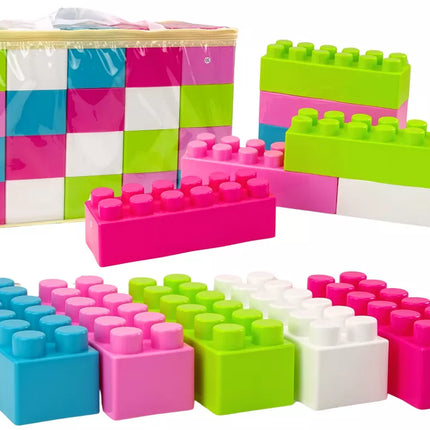 Dideli pailgi konstruktoriaus blokeliai maišelyje, spalvoti lipdukai, 20 vnt.