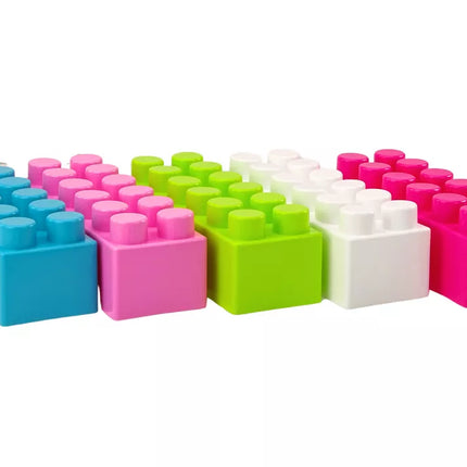 Dideli pailgi konstruktoriaus blokeliai maišelyje, spalvoti lipdukai, 20 vnt.