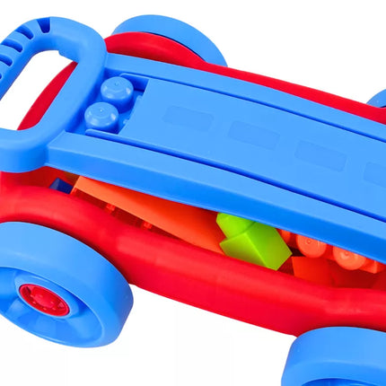 Kaladėlių rinkinys mėlyname ir raudoname vežimėlyje